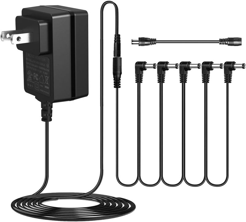 JOYO DC 9V 1.2A Guitar Pedal Power Supply with 5 Way Daisy Chain Cables, AC Wall Charger Power Adapter for Bass Guitar Effect Pedals (Tip Negative) - Image 1